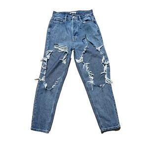 PacSun Destroyed Jeans Womens 27 Blue Denim Ultra High Rise Slim Fit Button Fly